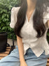 Puff Sleeves V-neck Casual Embroidered Tops
